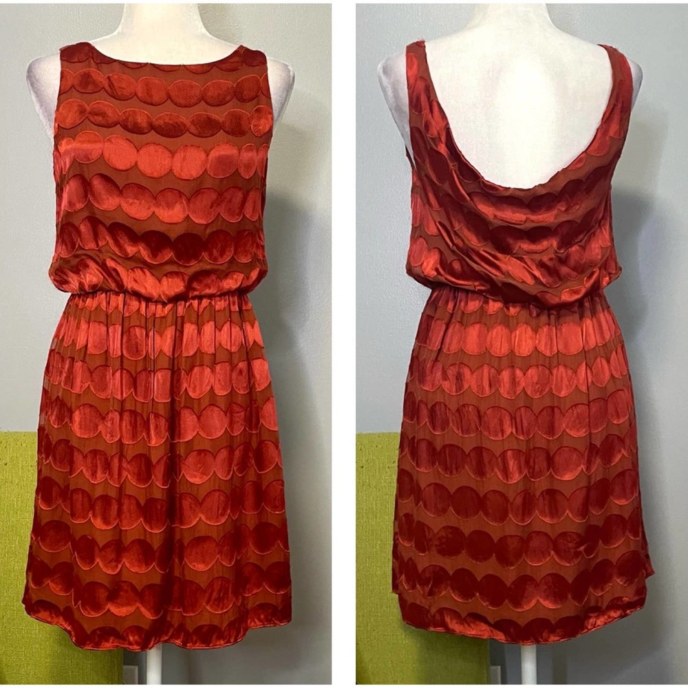 Alice + Olivia Burnt Orange Silk Dot Blouson Cocktail Dress